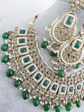 Green Antique Polki Kundan necklace set/Reverse Ad Necklace/Statement necklace/Indian/Punjabi Necklace/Pakistani Jewelry/Bridal necklace