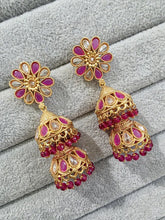 Ruby Antique Jhumki With Gold Plating, Gold Polki Jhumka, stone Jhumka, Indian Jewelry, Jhumka earrings, Gold double Jhumka earrings