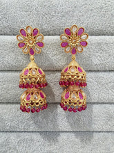 Ruby Antique Jhumki With Gold Plating, Gold Polki Jhumka, stone Jhumka, Indian Jewelry, Jhumka earrings, Gold double Jhumka earrings