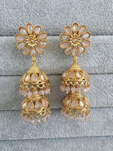 Pink Antique Jhumki With Gold Plating, Gold Polki Jhumka, stone Jhumka, Indian Jewelry, Jhumka earrings, Gold double Jhumka earrings