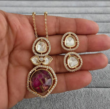 Victorian Moissanite Polki Kundan Chain Pendant Set With Gold Plating, Sabyasachi Inspired Necklace, Indian Pakistani wedding Jewelry