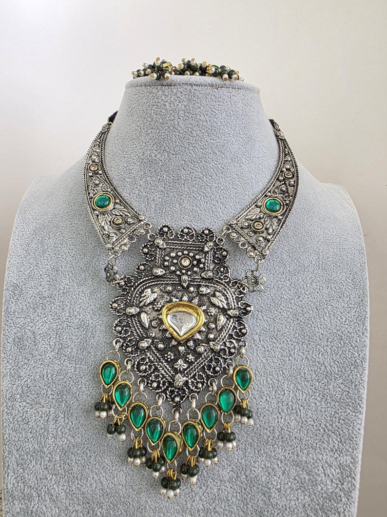 Afghani Necklace /oxidized Necklace/Oxidized Indian Jewelry/Boho Jewelry/Bib Necklace/Afghan necklace/Afghani jewelry/gypsy necklace