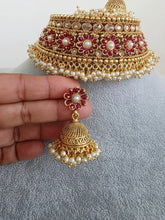 Ruby Gold Polki Choker Necklace, Indian Jewelry, indian wedding necklace, bridal jewelry, Punjabi Pakistani south Indian necklace, Mukut set