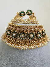 Green Gold Polki Choker Necklace, Indian Jewelry, indian wedding necklace, bridal jewelry, Punjabi Pakistani south Indian necklace,Mukut set