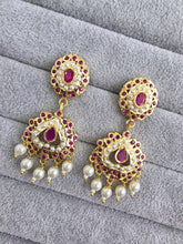 Ruby Jadau Gold Plated Earrings/Indian Earrings/Pearl Earring/Pakistani Earrings/Statement Earrings/South Indian Jewelry/Kemp Jewelry