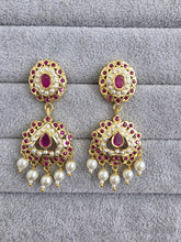 Ruby Jadau Gold Plated Earrings/Indian Earrings/Pearl Earring/Pakistani Earrings/Statement Earrings/South Indian Jewelry/Kemp Jewelry