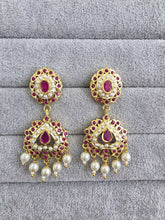 Ruby Jadau Gold Plated Earrings/Indian Earrings/Pearl Earring/Pakistani Earrings/Statement Earrings/South Indian Jewelry/Kemp Jewelry