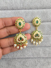 Green Jadau Gold Plated Earrings/Indian Earrings/Pearl Earring/Pakistani Earrings/Statement Earrings/South Indian Jewelry/Kemp Jewelry