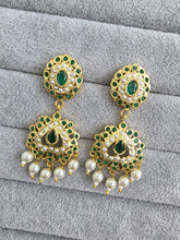 Green Jadau Gold Plated Earrings/Indian Earrings/Pearl Earring/Pakistani Earrings/Statement Earrings/South Indian Jewelry/Kemp Jewelry