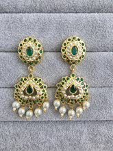 Green Jadau Gold Plated Earrings/Indian Earrings/Pearl Earring/Pakistani Earrings/Statement Earrings/South Indian Jewelry/Kemp Jewelry