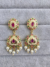 RubyGreen Jadau Gold Plated Earrings/Indian Earrings/Pearl Earring/Pakistani Earrings/Statement Earrings/South Indian Jewelry/Kemp Jewelry