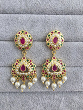 RubyGreen Jadau Gold Plated Earrings/Indian Earrings/Pearl Earring/Pakistani Earrings/Statement Earrings/South Indian Jewelry/Kemp Jewelry
