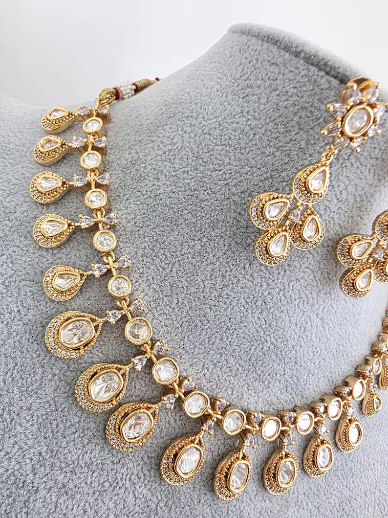 White Moissanite Kundan Necklace/Indian Kundan Set /Bollywood Jewelry/Indian wedding/Bridal Indian Wedding/Pakistani/Punjabi