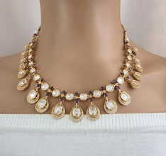 Purple Moissanite Kundan Necklace/Indian Kundan Set /Bollywood Jewelry/Indian wedding/Bridal Indian Wedding/Pakistani/Punjabi