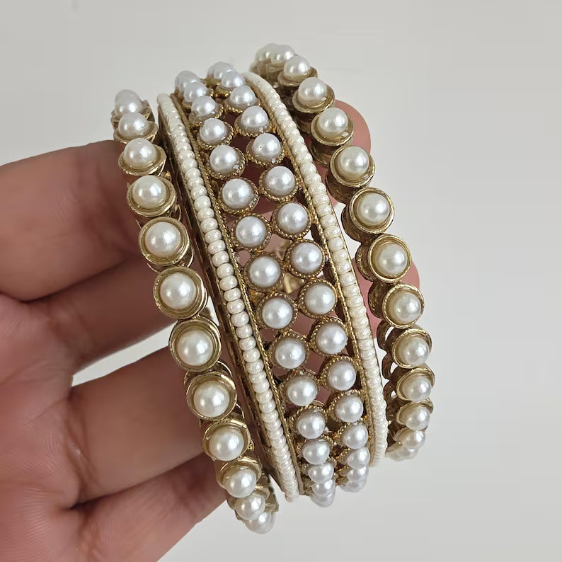 Antique Dull Gold Pearl Chooda set Bangles 6pcs/Punjabi chuda bangles set/Bridal bangles/Statement bangles/Indian Wedding /Chuda, Pakistani
