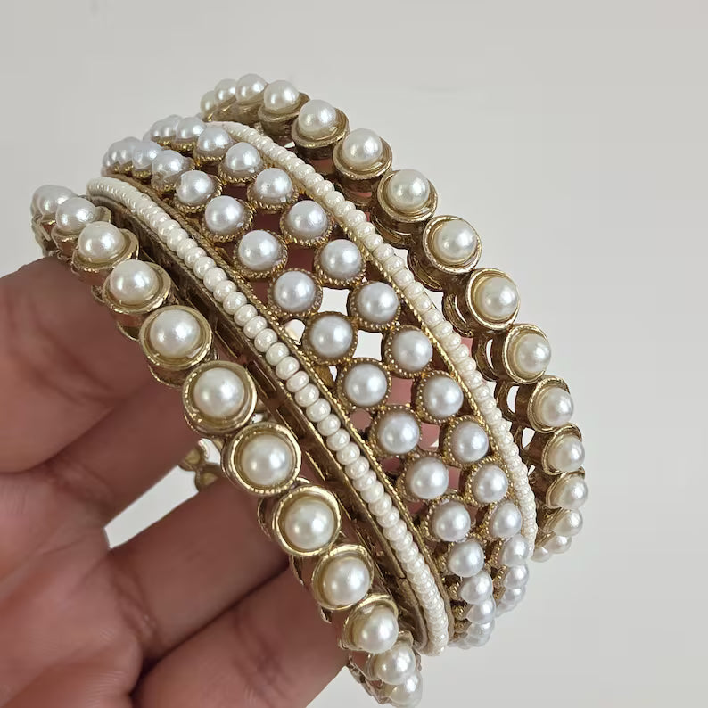 Antique Dull Gold Pearl Chooda set Bangles 6pcs/Punjabi chuda bangles set/Bridal bangles/Statement bangles/Indian Wedding /Chuda, Pakistani