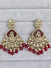 Maroon Shadow stone Kundan Earrings/Indian Earrings/pearl Earring/Pakistani Earrings/Statement Earrings/Long chandelier/Indian wedding