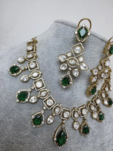 Green Moissanite Polki Kundan Necklace/Victorian Designer Necklace/Indian Celebrity/Indian Pakistani Wedding Jewelry, Indian necklace