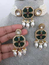 Green Heritage Victorian moissanite polki Kundan choker Necklace, Inlay work Indian Bridal Jewelry, Bollywood, Indian Pakistani Necklace