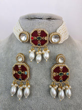 Red Heritage Victorian moissanite polki Kundan choker Necklace, Inlay work Indian Bridal Jewelry, Bollywood, Indian Pakistani Necklace