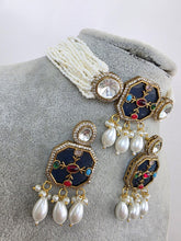 Blue Heritage Victorian moissanite polki Kundan choker Necklace, Inlay work Indian Bridal Jewelry, Bollywood, Indian Pakistani Necklace