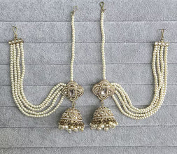 Kundan Pearl bahubali jhumka, Kundan jhumnka, bahubali earrings, Pearl jewelry for weddings, Indian Pakistani jewelry, Bridesmaid jewelry