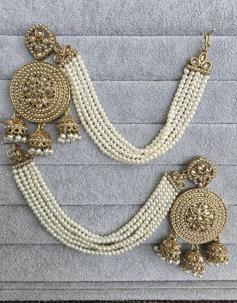 Bahubali Polki Pearl Earrings/Pearl earrings/Indian Jewelry/Pakistani/Punjabi/Indian/Statement earring/Bridal earrings/ wedding jewelry