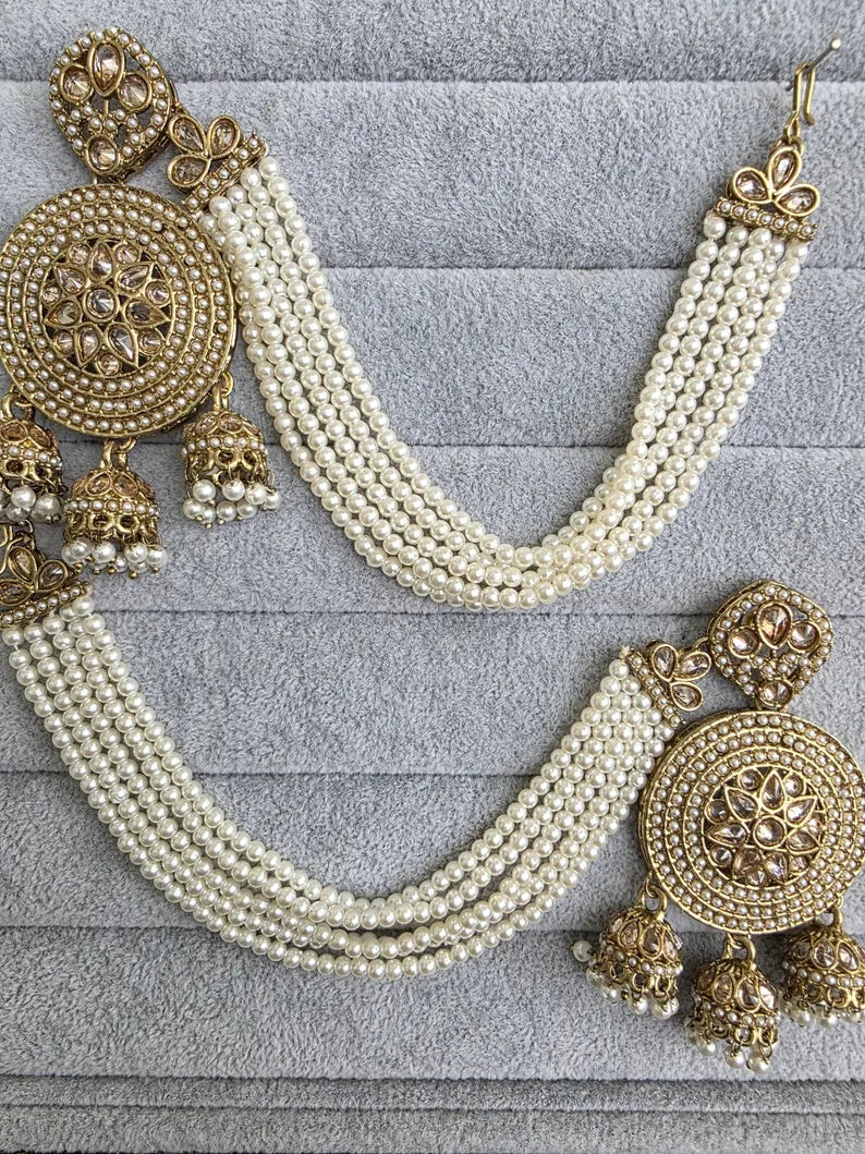 Bahubali Polki Pearl Earrings/Pearl earrings/Indian Jewelry/Pakistani/Punjabi/Indian/Statement earring/Bridal earrings/ wedding jewelry