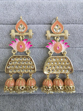 Peach Kundan Earrings/Indian Earrings/pearl Earring/Pakistani Earrings/Statement Earrings/Long chandelier/bridal earrings