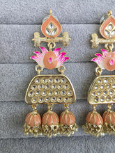 Peach Kundan Earrings/Indian Earrings/pearl Earring/Pakistani Earrings/Statement Earrings/Long chandelier/bridal earrings