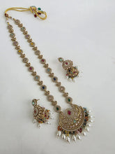 Navratan long Antique dull gold plated Polki mala Necklace/Long Necklace/Pakistani Jewelry/Mala Indian Wedding/Rani Haar/Haram Necklace