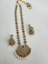 Navratan long Antique dull gold plated Polki mala Necklace/Long Necklace/Pakistani Jewelry/Mala Indian Wedding/Rani Haar/Haram Necklace