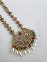 Navratan long Antique dull gold plated Polki mala Necklace/Long Necklace/Pakistani Jewelry/Mala Indian Wedding/Rani Haar/Haram Necklace
