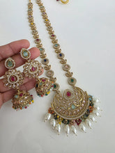Navratan long Antique dull gold plated Polki mala Necklace/Long Necklace/Pakistani Jewelry/Mala Indian Wedding/Rani Haar/Haram Necklace