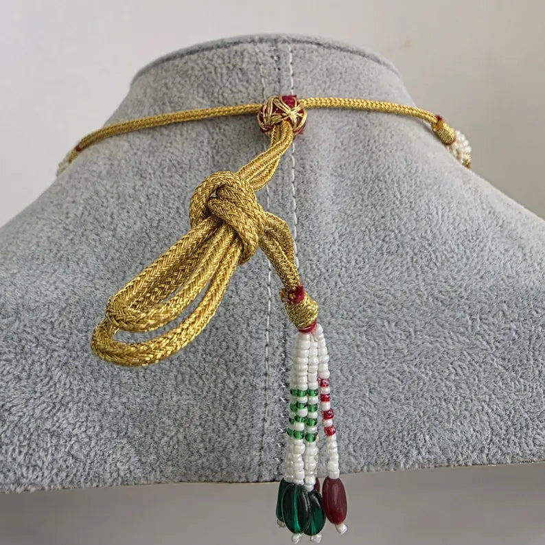 Yellow Antique Dull Gold CZ Monalisa Stone Hasli necklace set/CZ Necklace/Hasli Necklace, Statement necklace/Indian/Punjabi/Pakistani