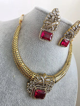 vRuby Red Antique Dull Gold CZ Monalisa Stone Hasli necklace set/CZ Necklace/Hasli Necklace, Statement necklace/Indian/Punjabi/Pakistani