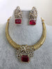 Ruby Red Antique Dull Gold CZ Monalisa Stone Hasli necklace set/CZ Necklace/Hasli Necklace, Statement necklace/Indian/Punjabi/Pakistani