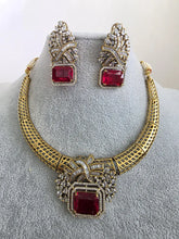 vRuby Red Antique Dull Gold CZ Monalisa Stone Hasli necklace set/CZ Necklace/Hasli Necklace, Statement necklace/Indian/Punjabi/Pakistani