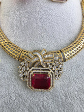 vRuby Red Antique Dull Gold CZ Monalisa Stone Hasli necklace set/CZ Necklace/Hasli Necklace, Statement necklace/Indian/Punjabi/Pakistani