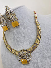 Yellow Antique Dull Gold CZ Monalisa Stone Hasli necklace set/CZ Necklace/Hasli Necklace, Statement necklace/Indian/Punjabi/Pakistani