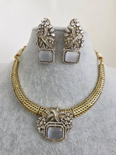 Gray Antique Dull Gold CZ Monalisa Stone Hasli necklace set/CZ Necklace/Hasli Necklace, Statement necklace/Indian/Punjabi/Pakistani