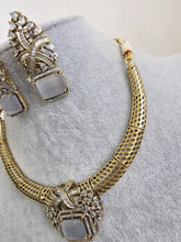 Gray Antique Dull Gold CZ Monalisa Stone Hasli necklace set/CZ Necklace/Hasli Necklace, Statement necklace/Indian/Punjabi/Pakistani