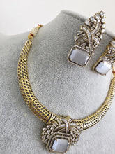 Gray Antique Dull Gold CZ Monalisa Stone Hasli necklace set/CZ Necklace/Hasli Necklace, Statement necklace/Indian/Punjabi/Pakistani