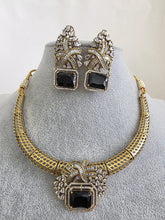 Black Antique Dull Gold CZ Monalisa Stone Hasli necklace set/CZ Necklace/Hasli Necklace, Statement necklace/Indian/Punjabi/Pakistani