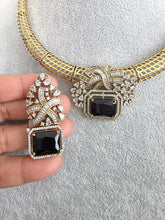 Black Antique Dull Gold CZ Monalisa Stone Hasli necklace set/CZ Necklace/Hasli Necklace, Statement necklace/Indian/Punjabi/Pakistani