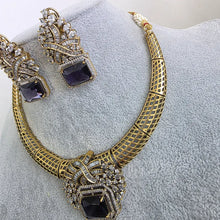 Purple Antique Dull Gold CZ Monalisa Stone Hasli necklace set/CZ Necklace/Hasli Necklace, Statement necklace/Indian/Punjabi/Pakistani