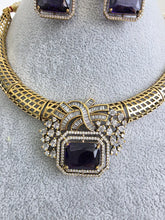 Purple Antique Dull Gold CZ Monalisa Stone Hasli necklace set/CZ Necklace/Hasli Necklace, Statement necklace/Indian/Punjabi/Pakistani