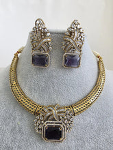 Purple Antique Dull Gold CZ Monalisa Stone Hasli necklace set/CZ Necklace/Hasli Necklace, Statement necklace/Indian/Punjabi/Pakistani