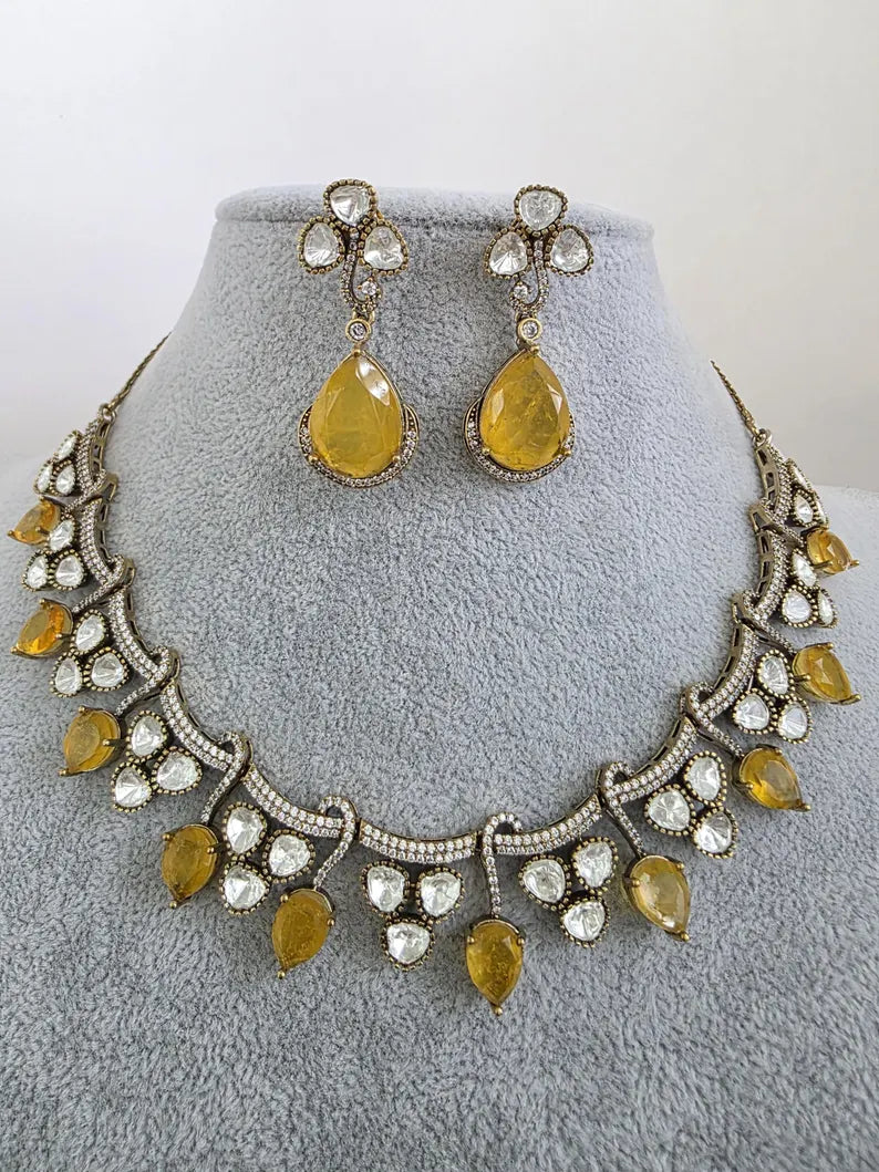 Yellow Doublet Moissanite Kundan Necklace/Kundan Choker/Bollywood Jewelry/Indian wedding/Bridal jewelry/Indian Wedding/Pakistani/Punjabi