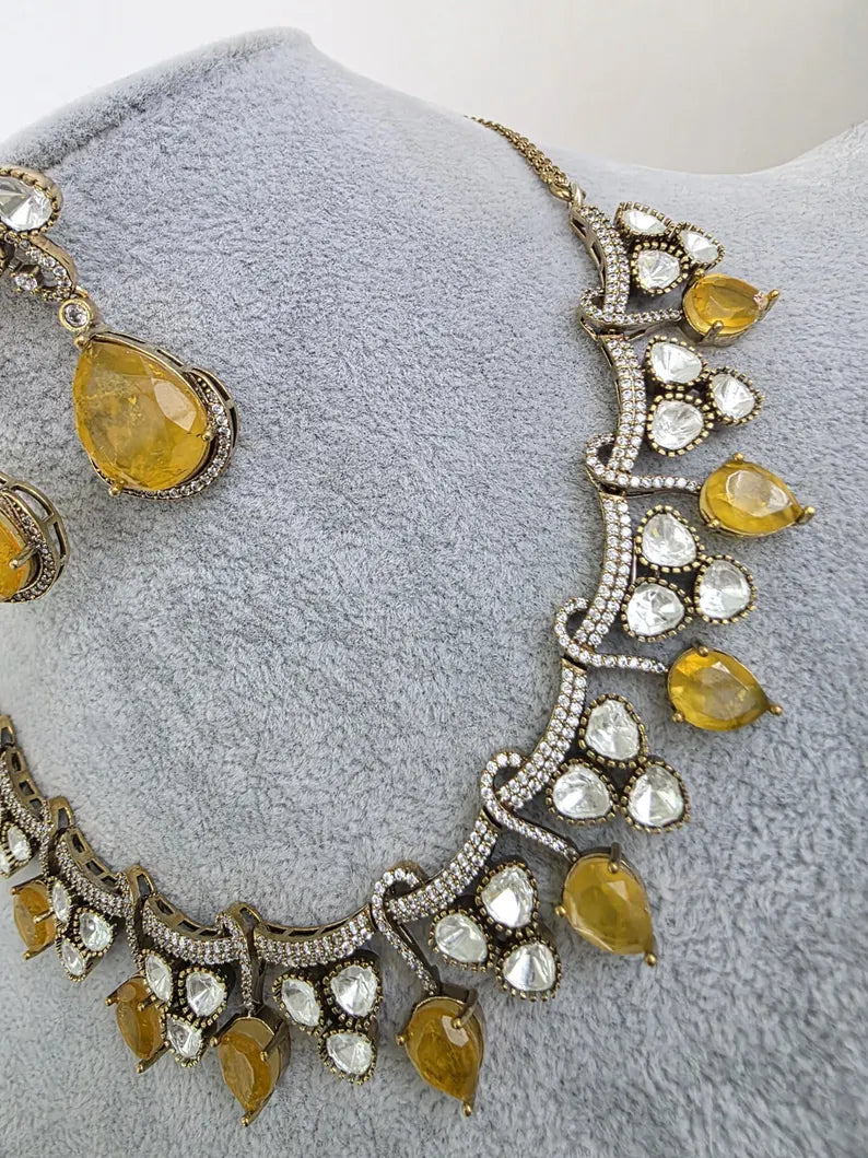 Yellow Doublet Moissanite Kundan Necklace/Kundan Choker/Bollywood Jewelry/Indian wedding/Bridal jewelry/Indian Wedding/Pakistani/Punjabi